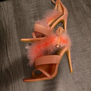 Elegant Pink Feathered Heels